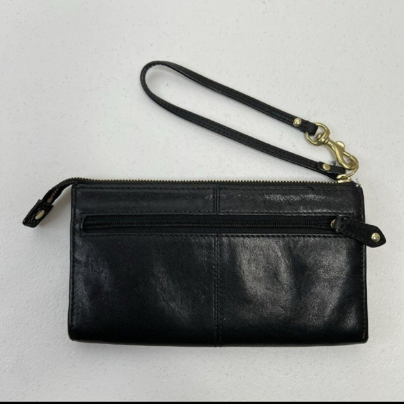 COACH Madison Pleated Wristlet Wallet Black Smooth Leather Patent Snake Trim - Picture 2 of 10